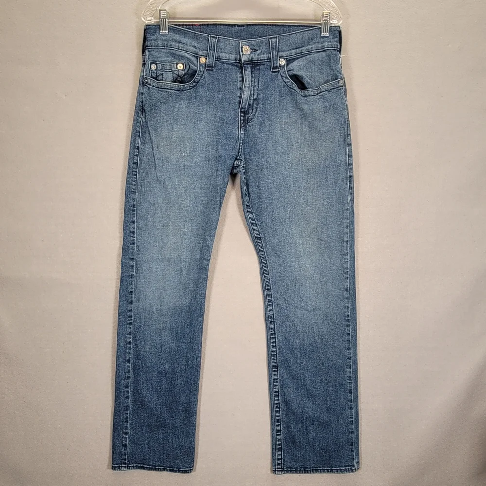 True Religion Mens Ricky Jeans Size 32x29 Blue Denim Relaxed Straight Stretch